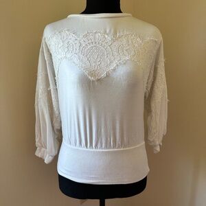 **EXPRESS* White x Lace Long Sleeve Top Size XS